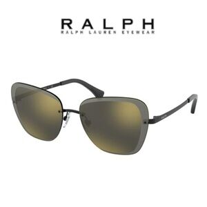 Ralph Lauren RA4129 rimless buttery sunglasses in black with mirrored lenses NWT